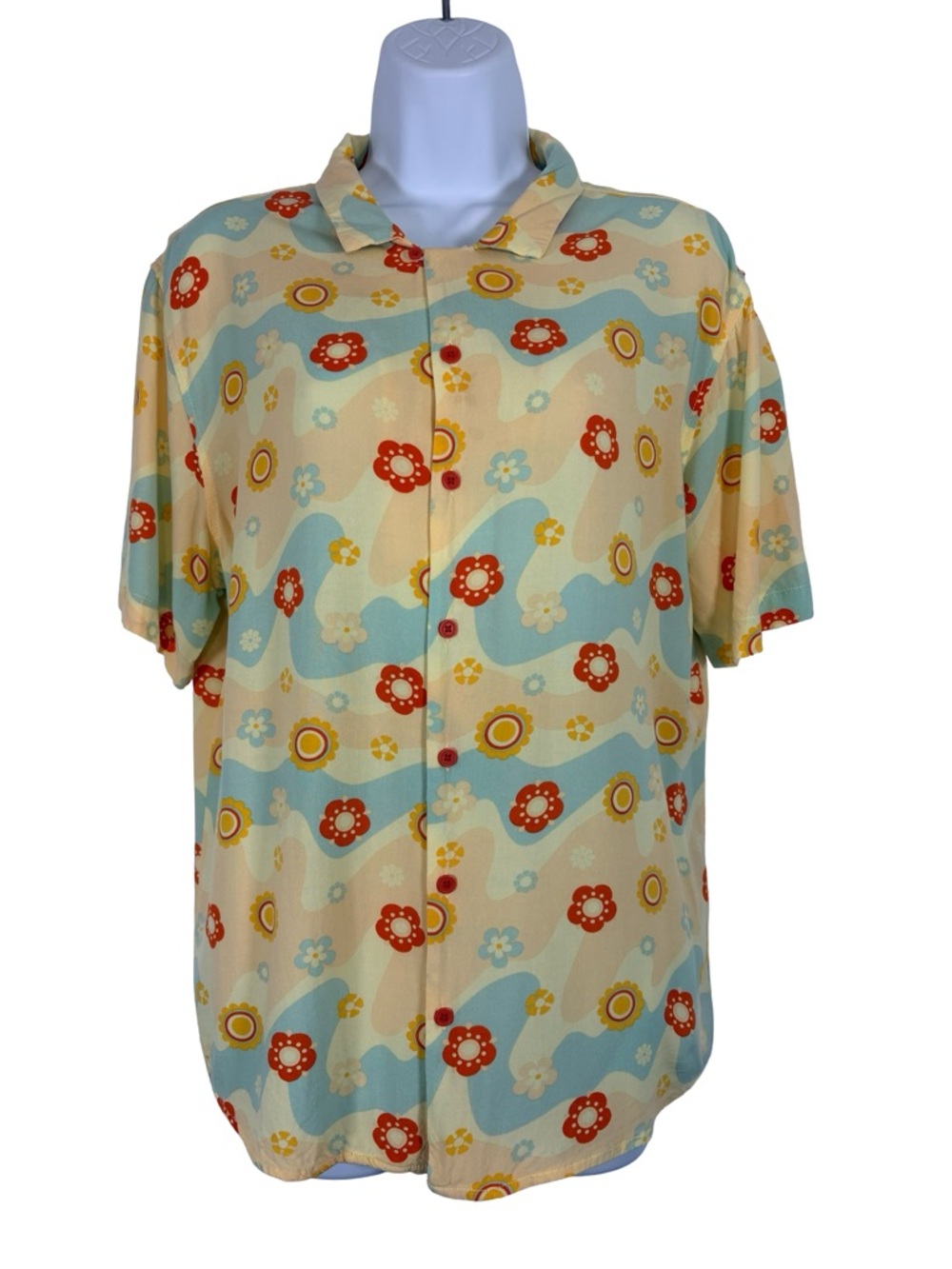 Earthbound Trading Co Retro Floral Button Front Blouse Top Medium Boho